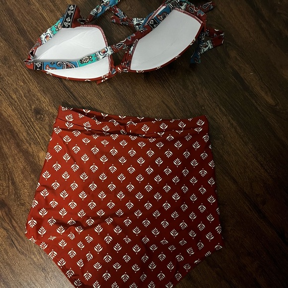 Coeur De Vague Paisley High Waist Bikini US 12 L Dark Red - Picture 4 of 4